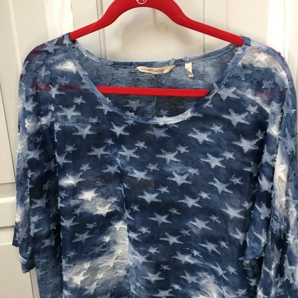 Soft Surroundings Sheer Blue & White Star Top Small/ Medium - Picture 9 of 16